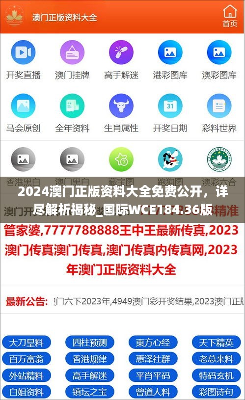 2024澳门正版资料大全免费公开，详尽解析揭秘_国际wce184.36版